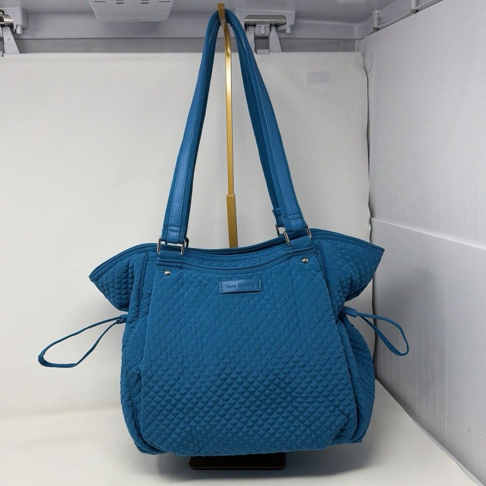 Vera Bradley Iconic Microfiber Glenna Satchel Bahama Bay Teal Blue Handbag